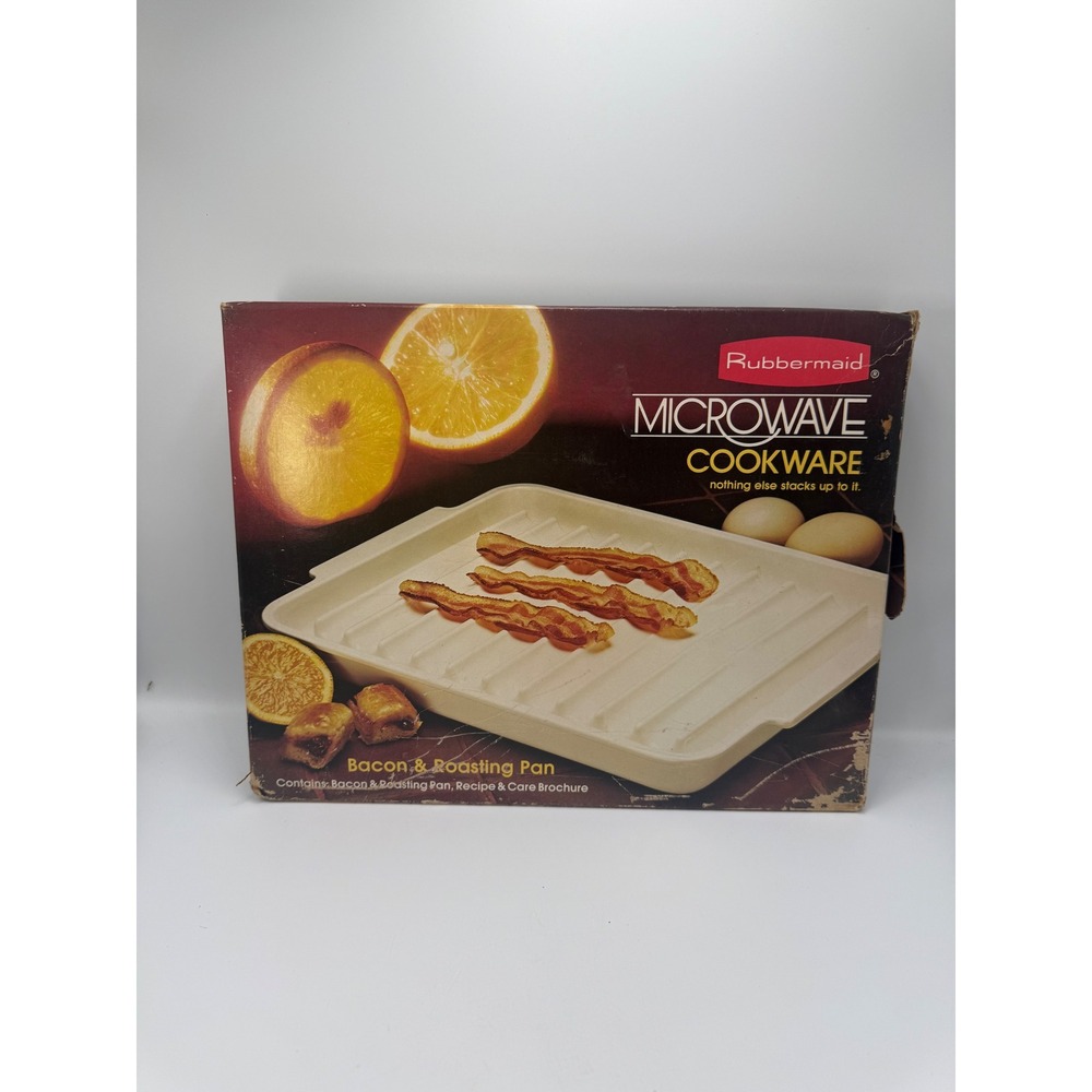 Vintage Rubbermaid Microwave Cookware Bacon Roasting Pan White 5166 with Box
